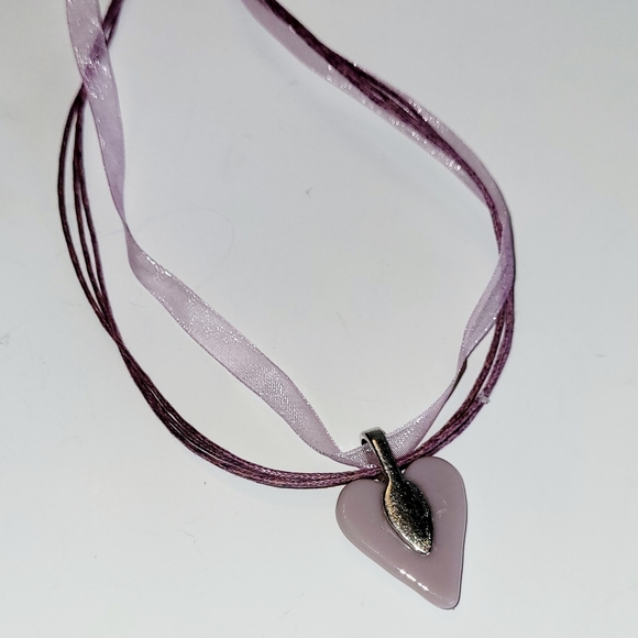 Heart Lavender Fused Glass 🩶 Pendant on Ribbon/String Cord, Handcrafted, New - Picture 4 of 5